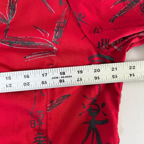Additions By Chicos Button Up Top Size L 2 Red Black Mandarin Asian Script Print - Picture 10 of 12